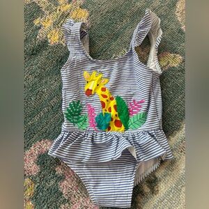 Baby Boden Blue and White Striped Swimsuit Giraffe 12-18 months